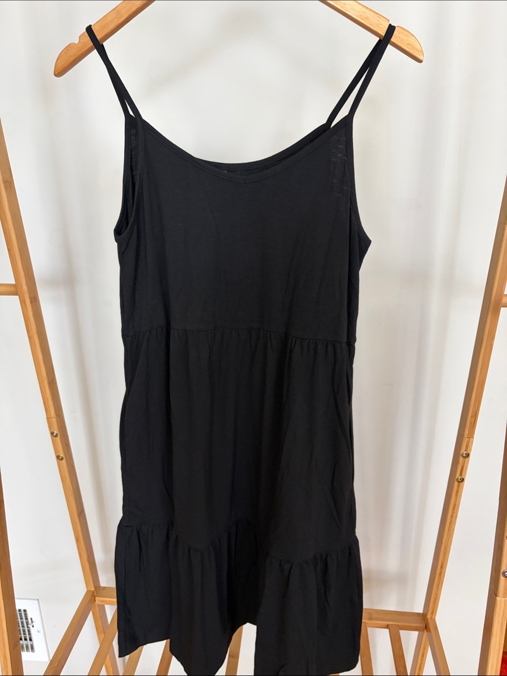 Simple Black Spaghetti Strap Tiered Dress